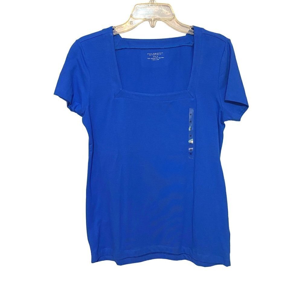 New Philosophy by Republic Blue Top Square Neck short Sleeves Women's Size Med‎